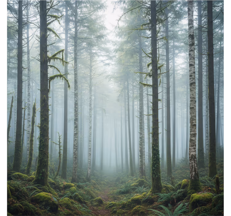 Tapisserie forêt brume atmosphérique - TenStickers