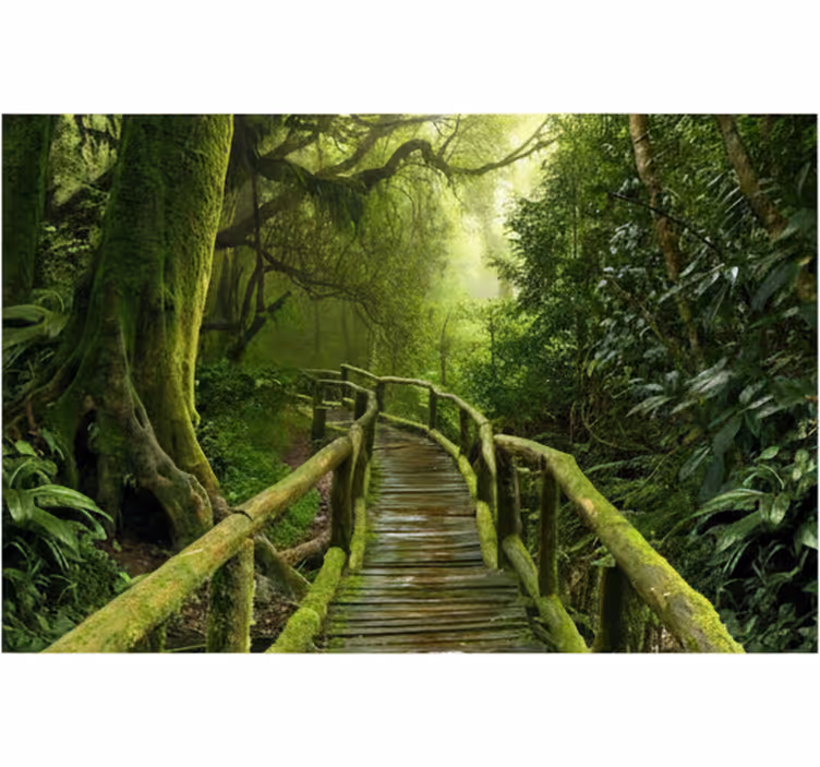 Tapisserie forêt passerelle verdoyante moelleuse - TenStickers