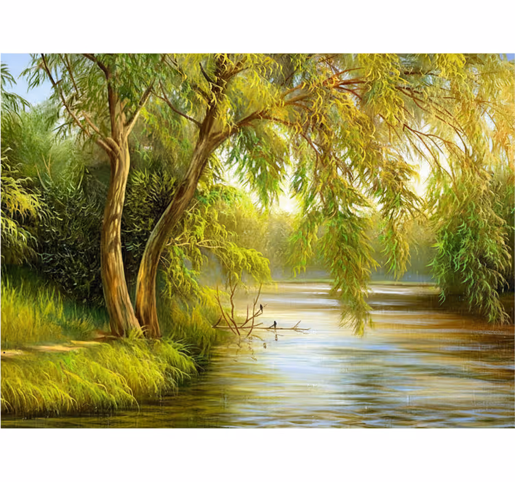 Tapisserie forêt saule de rivière sereine - TenStickers
