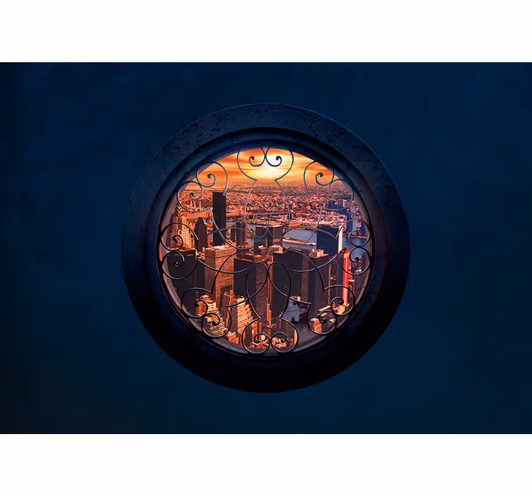 Papier peint 3d fenêtre ronde New York skyline - TenStickers
