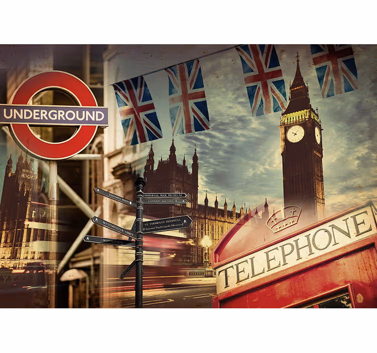 Tapisserie londres collage londonien - TenStickers