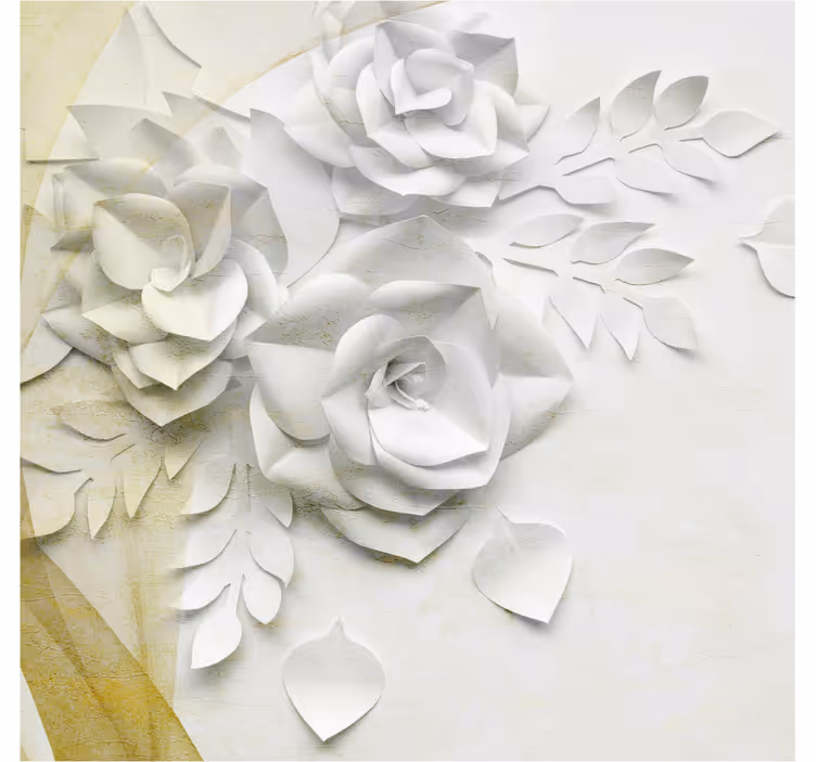 Tapisserie salle de bain fleurs blanches et dorées - TenStickers