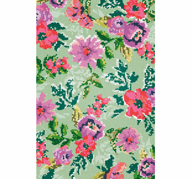 Tapisserie salle de bain mosaïque fleurs variées - TenStickers