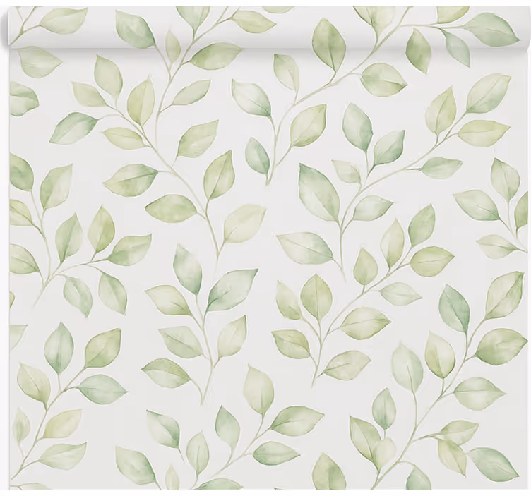 Tapisserie salle de bain fond blanc avec feuilles - TenStickers