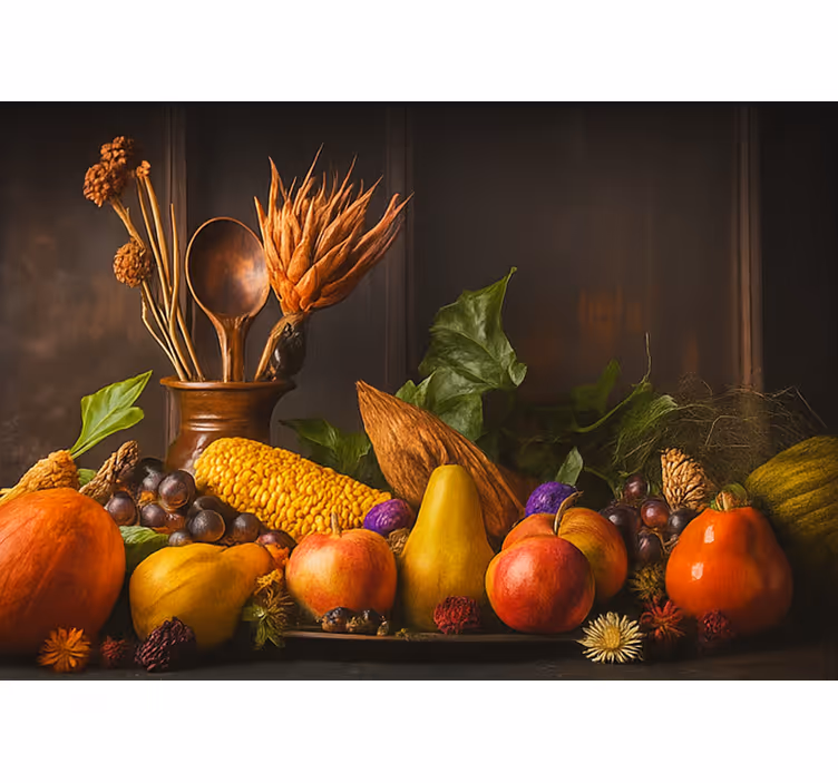 Tapisserie cuisine légumes et fruits rustiques - TenStickers