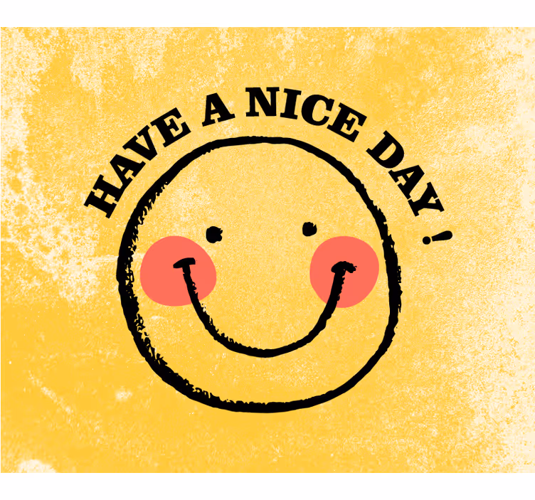 Tapisserie jaune design smiley "bonne journée" - TenStickers