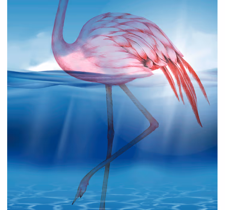 Tapisserie bleu design sous-marin flamant rose - TenStickers