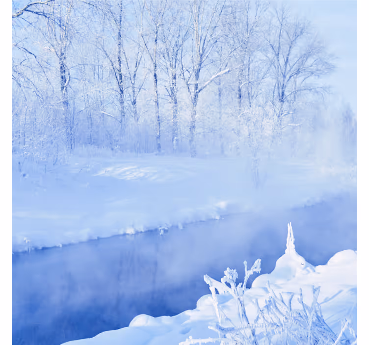 Tapisserie bleu arbres gelés et rivière - TenStickers