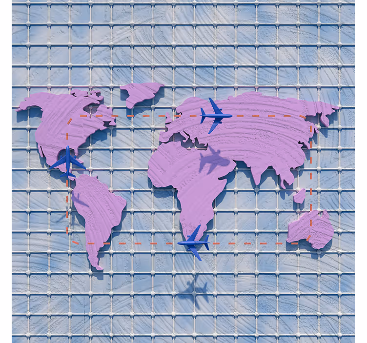 Tapisserie violet carte du monde artistique - TenStickers