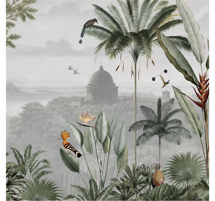 Tapisserie nature vue de temple tropical - TenStickers