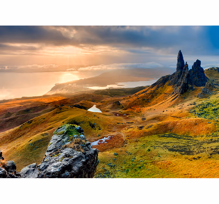 Tapisserie paysage lever du soleil sur les hautes terres - TenStickers