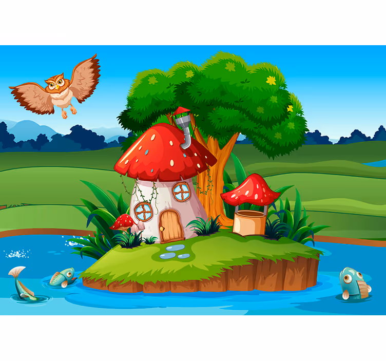 Tapisserie chambre enfant maison champignon enchantée - TenStickers
