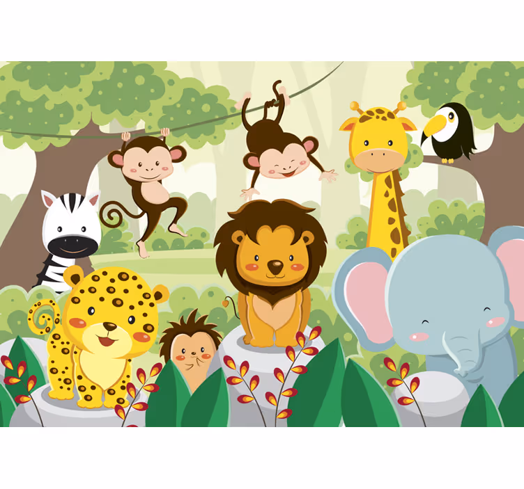Animaux sauvages dans la jungle peintures murales pour enfants - TenStickers