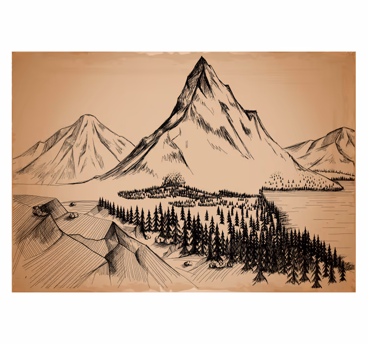 Tapisserie montagne plage d'esquisse - TenStickers