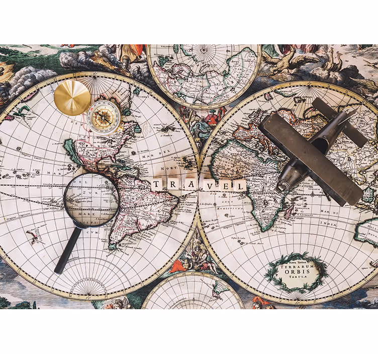 Tapisserie carte du monde carte d'explorateur vintage - TenStickers