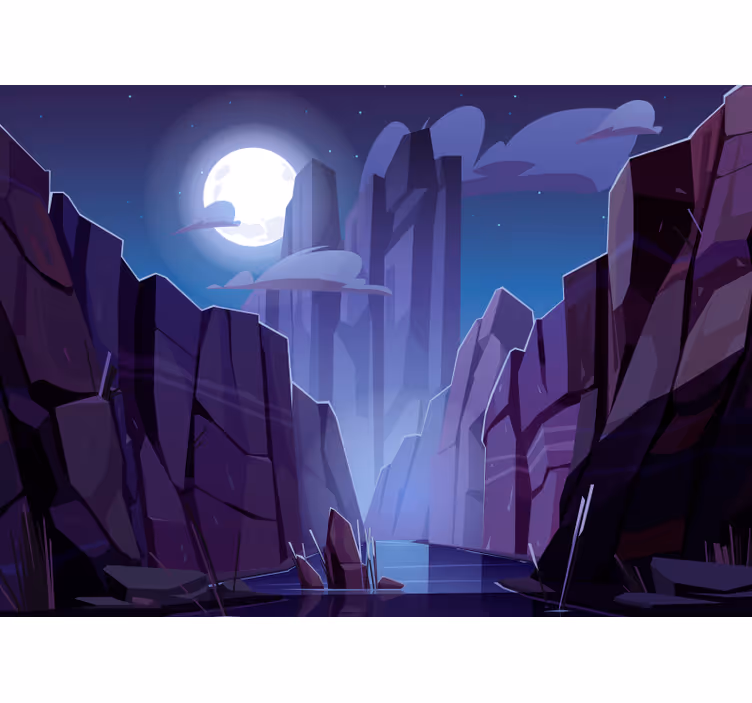 Tapisserie paysage scène rocheuse sous la lune - TenStickers