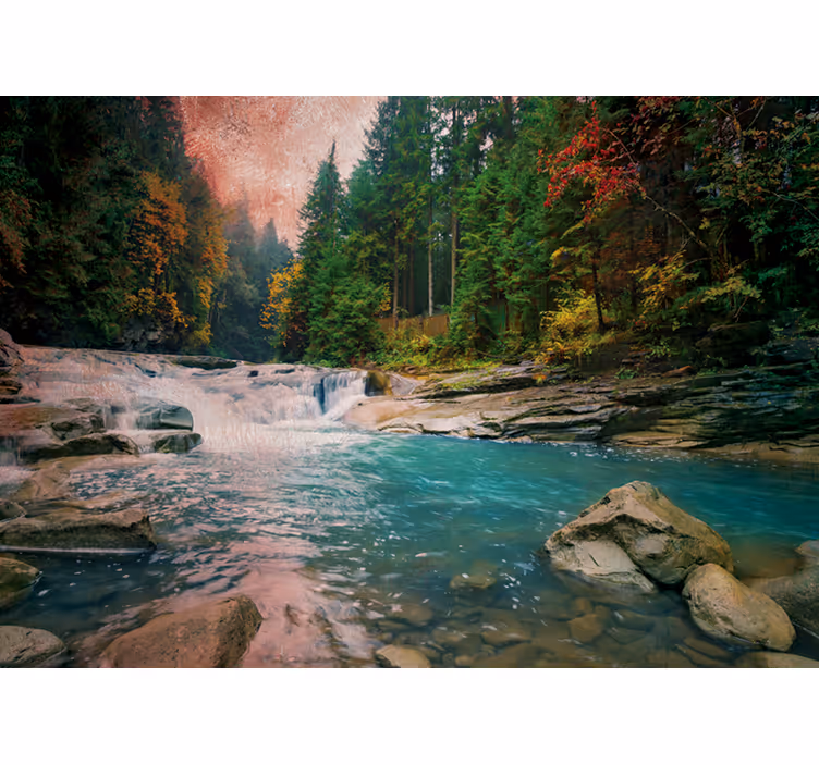 Tapisserie nature ruisseau de montagne qui coule - TenStickers