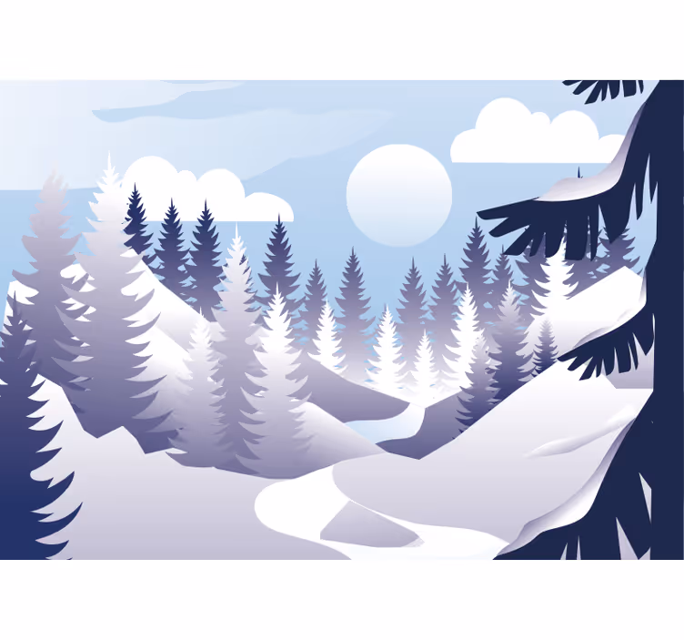 Tapisserie paysage scène de forêt d'hiver - TenStickers