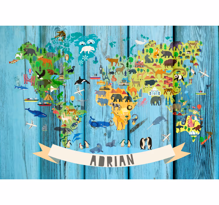 Tapisserie carte du monde carte animale interactive - TenStickers