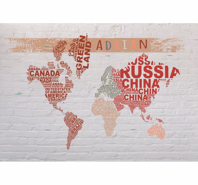 Tapisserie carte du monde avec noms des pays - TenStickers
