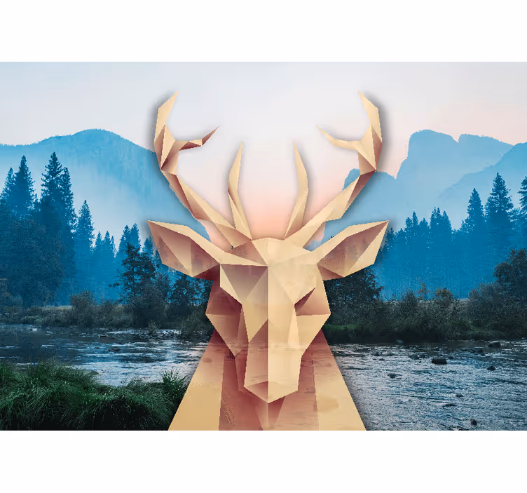 Tapisserie animaux portrait géométrique de cerf - TenStickers