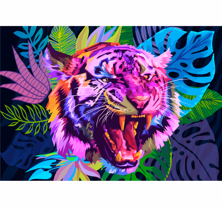 Tapisserie animaux tête de tigre colorée - TenStickers