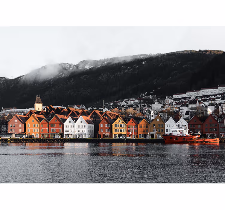 Tapisserie villes et pays maisons au bord de l'eau à bergen - TenStickers