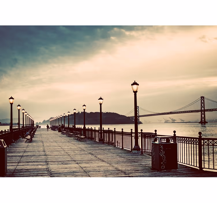Papier peint paysage Pont avec lampadaires - TenStickers
