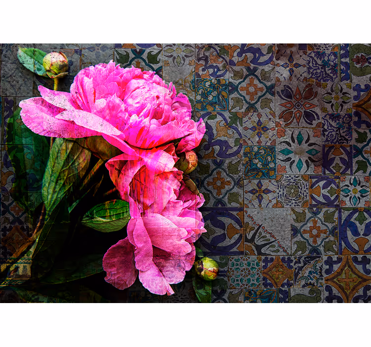 Tapisserie coquelicots détail floral de pivoine - TenStickers