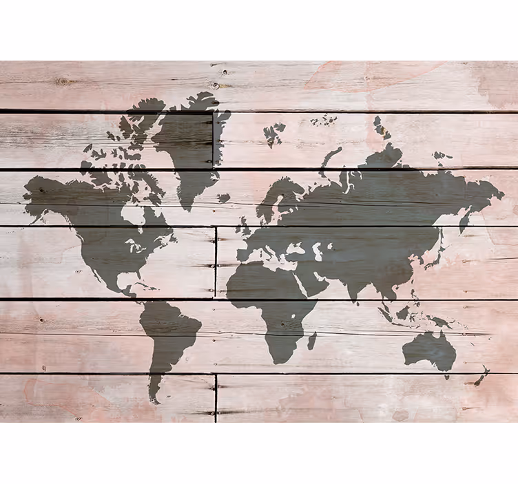 Papier peint mural carte du monde Planche de bois colorée - TenStickers