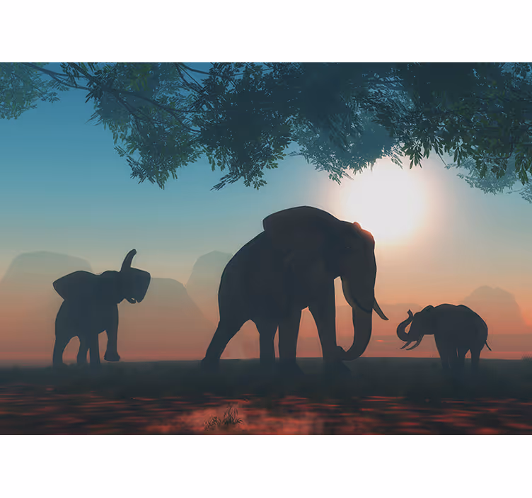 Tapisserie animaux silhouettes d'éléphants au crépuscule - TenStickers