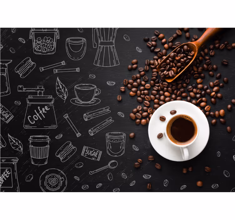 Papier peint mural Grains de café et griffonnages - TenStickers