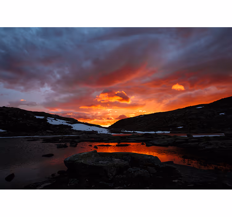 Tapisserie paysage reflet de coucher de soleil - TenStickers