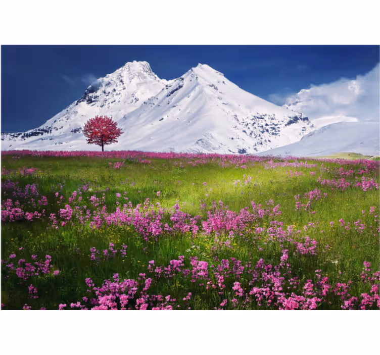 Tapisserie paysage vue sur prairie montagneuse - TenStickers
