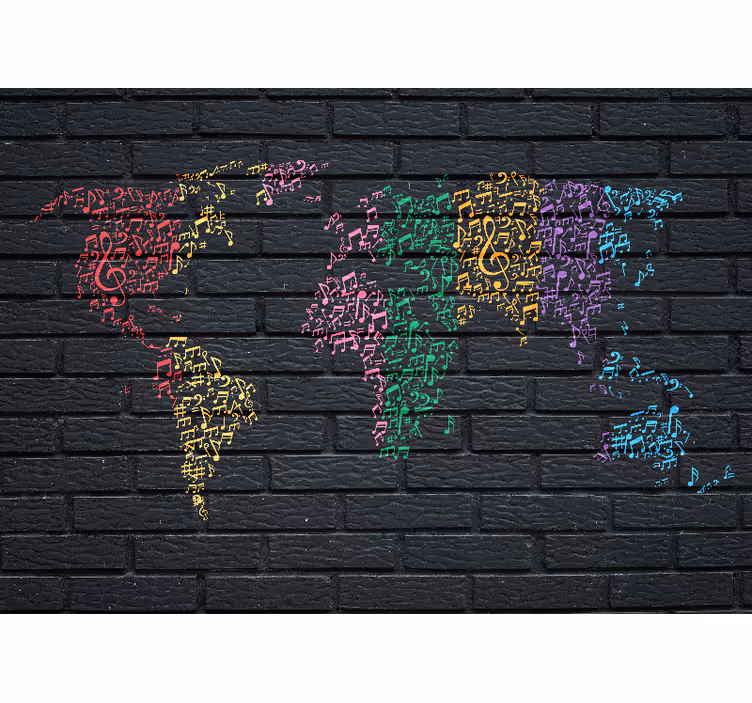 Photo murale carte du monde en notes de musique - TenStickers