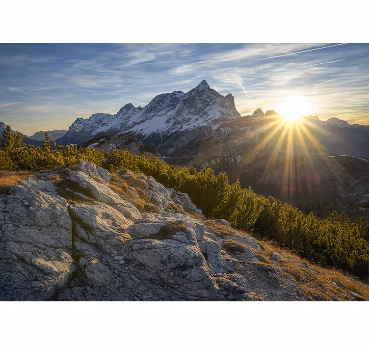 Tapisserie montagne lever de soleil majestueux - TenStickers