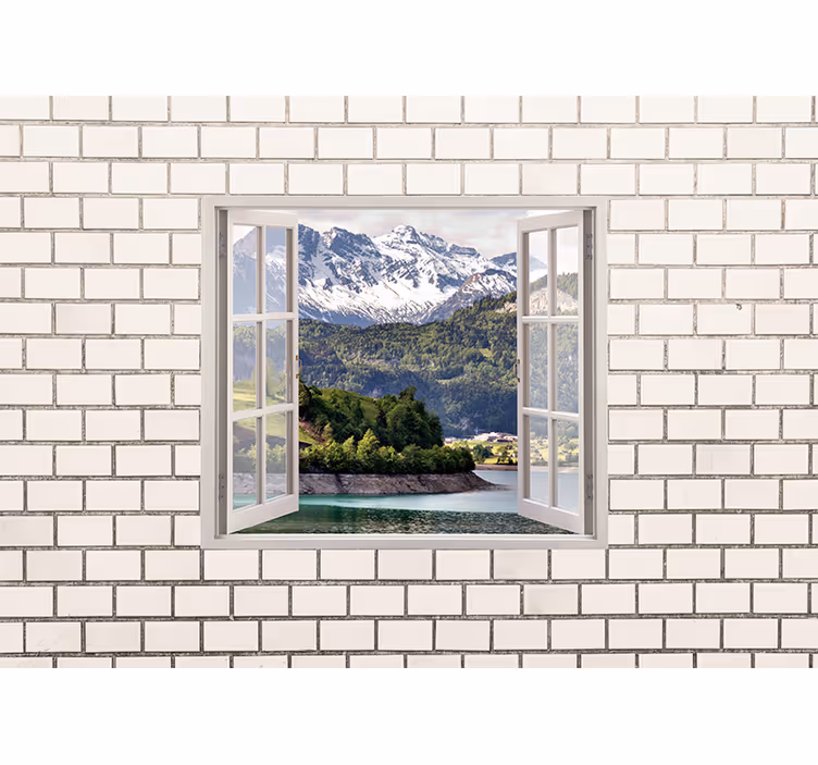 Papier peint brique Mur de briques blanches avec une photo - TenStickers