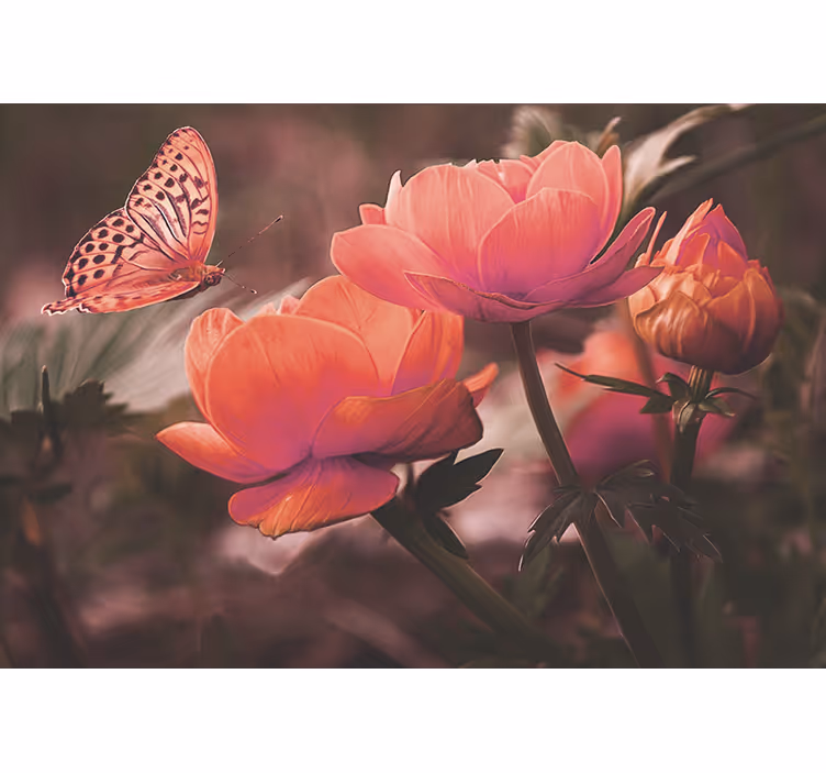 Tapisserie fleur papillon sur fleurs - TenStickers