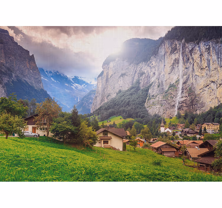 Tapisserie paysage vallée de montagne - TenStickers