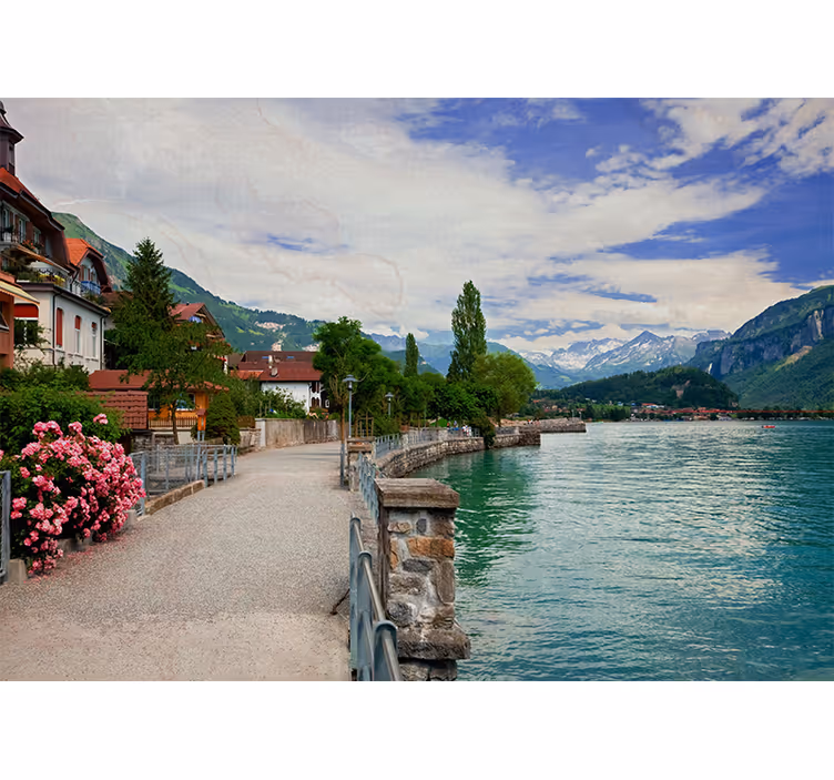 Tapisserie paysage vue pittoresque au bord du lac - TenStickers