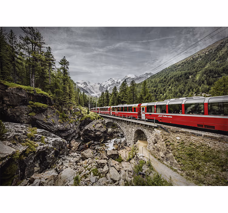Tapisserie villes et pays voyage en train montagnard - TenStickers