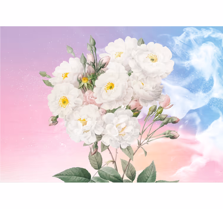 Tapisserie fleur arrangement floral blanc - TenStickers
