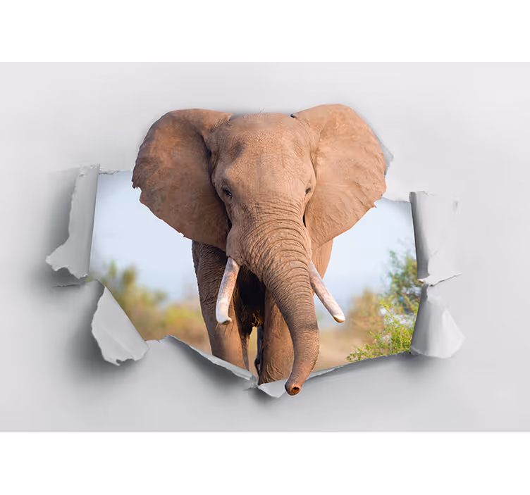Papier peint 3D éléphant cassant le mur - TenStickers