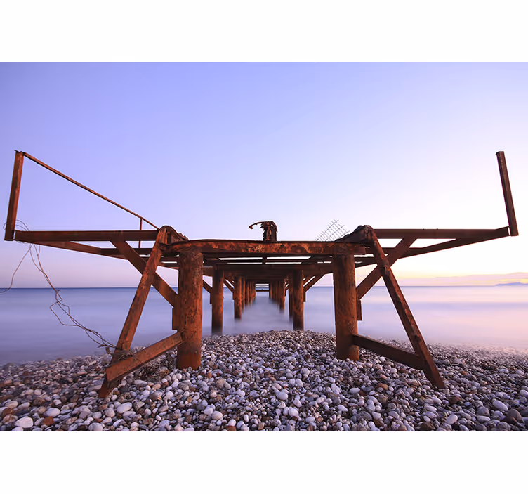 Tapisserie paysage coucher de soleil sur quai rustique - TenStickers