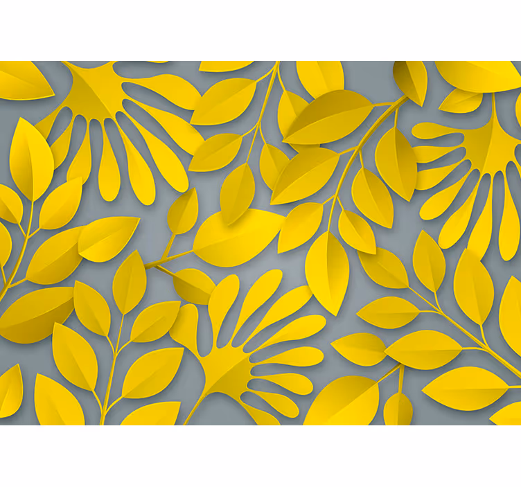 Papier peint intissé chambre adulte Feuilles grises et jaunes - TenStickers
