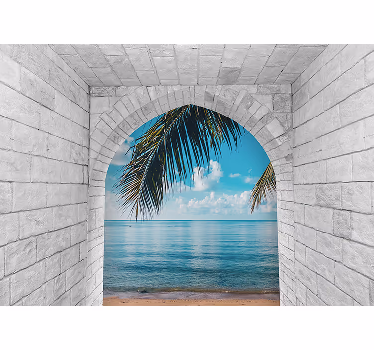 Papier peint 3D Arches anciennes avec vue sur la mer - TenStickers