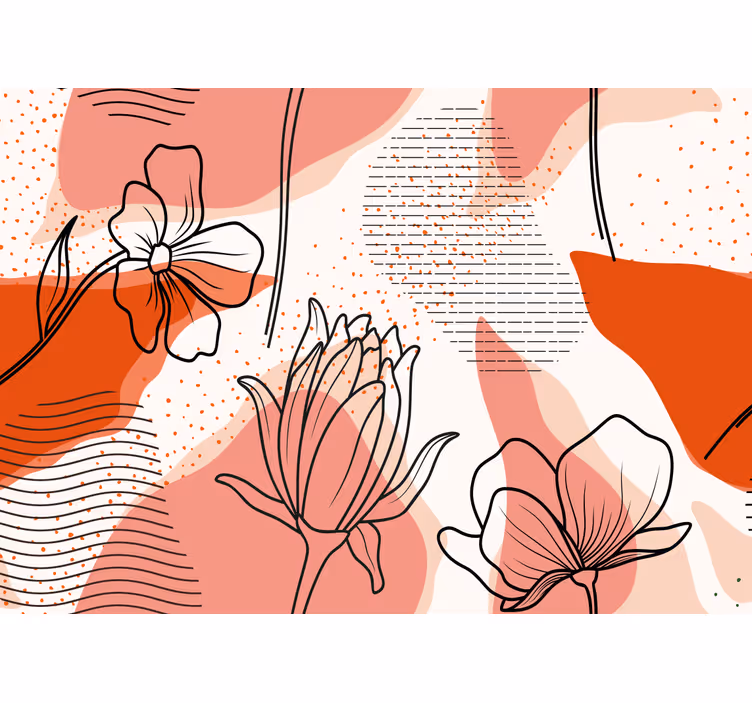 Tapisserie fleur art linéaire floral - TenStickers