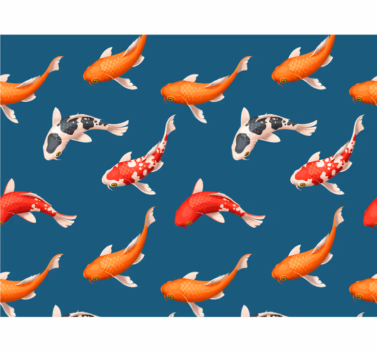 Papier peint salle de bain Fond bleu  poisson koi - TenStickers