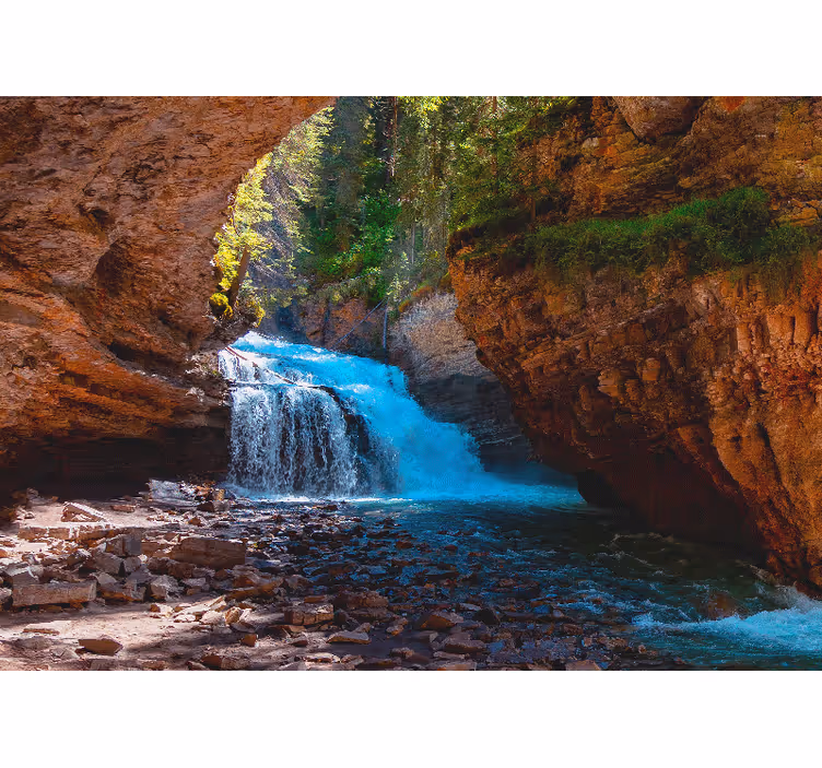 Tapisserie montagne vue sur cascade d'eau - TenStickers