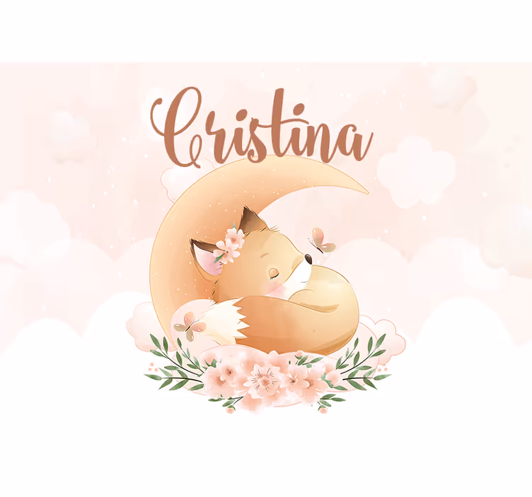 Papier peint chambre bébé Renard mignon pour fille avec nom - TenStickers